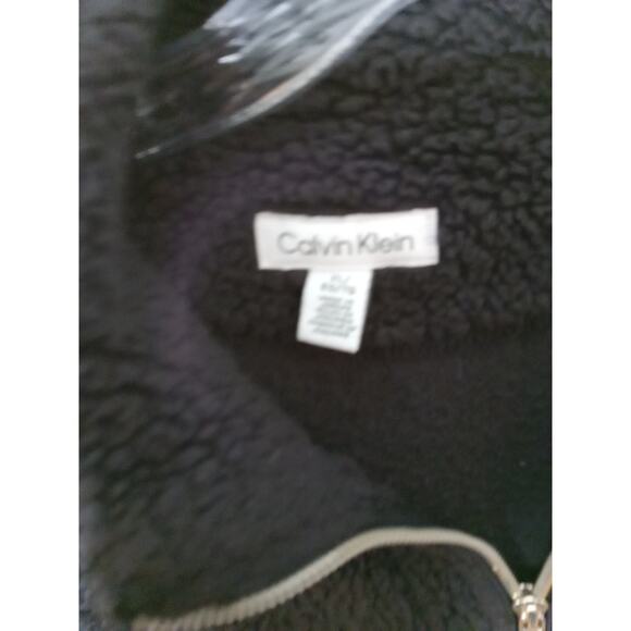 CALVIN KLEIN Women's XL Faux Sherpa Vest Solid Black Pockets Zip Front Fleece - Picture 2 of 9